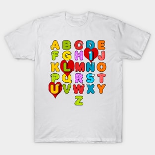 ABC Alphabet I Love You English Teacher Valentines Day Gift T-Shirt